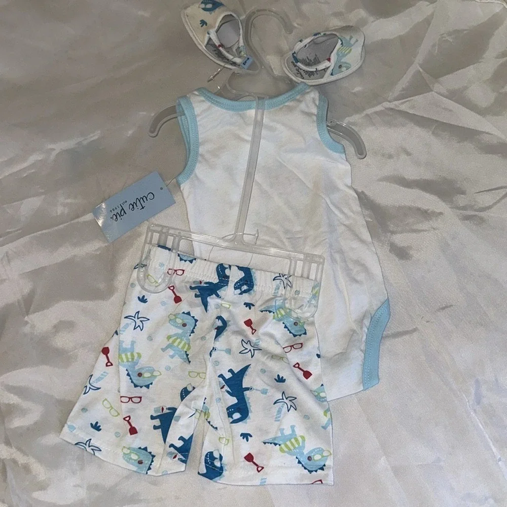 Cutie Pie Baby Boys 3pc King of the Beach Dinosaur Set 6-9M HC22219189 White